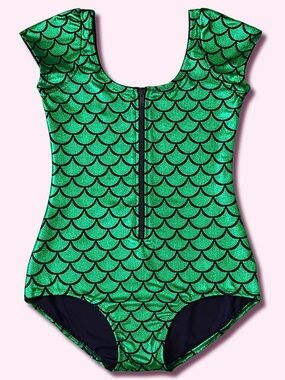 Mermaid Scale Zip Front Bodysuit Metallic Green M Living Dead Clothing Rare
